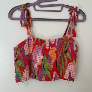 Lulu's Red and Pink Smocked Crop Tank Top